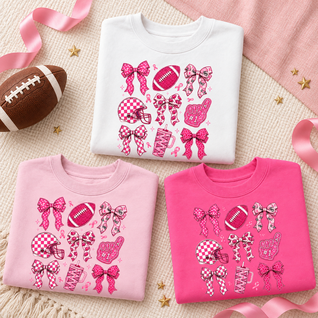 Pink Football Bows Awareness Crewneck Sweatshirt