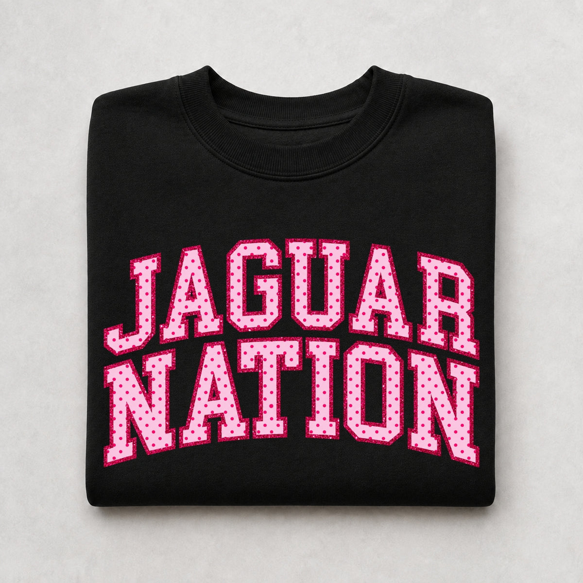 Jaguar Nation Pink Polka-Dot Crewneck Sweatshirt