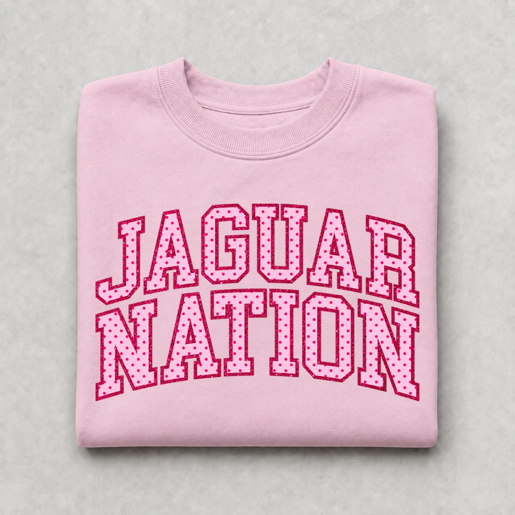 Jaguar Nation Pink Polka-Dot Crewneck Sweatshirt