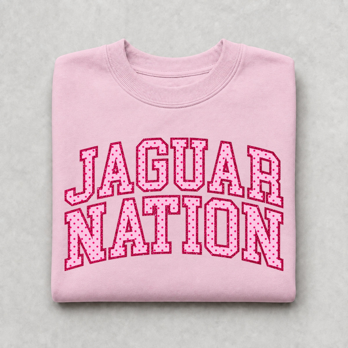 Jaguar Nation Pink Polka-Dot Crewneck Sweatshirt