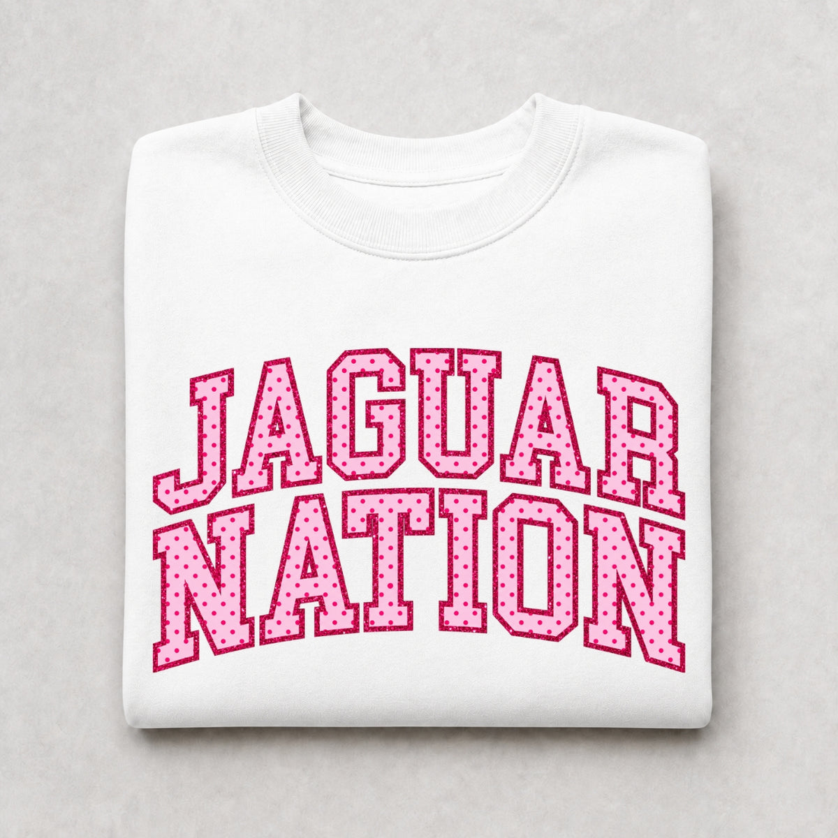 Jaguar Nation Pink Polka-Dot Crewneck Sweatshirt