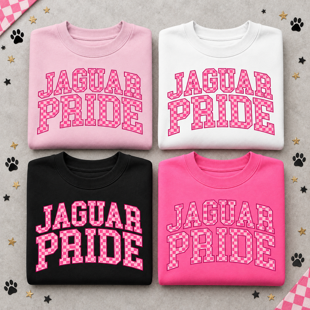 Jaguar Pride Pink Checkerboard Crewneck Sweatshirt
