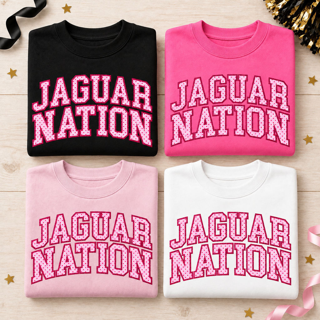 Jaguar Nation Pink Polka-Dot Crewneck Sweatshirt