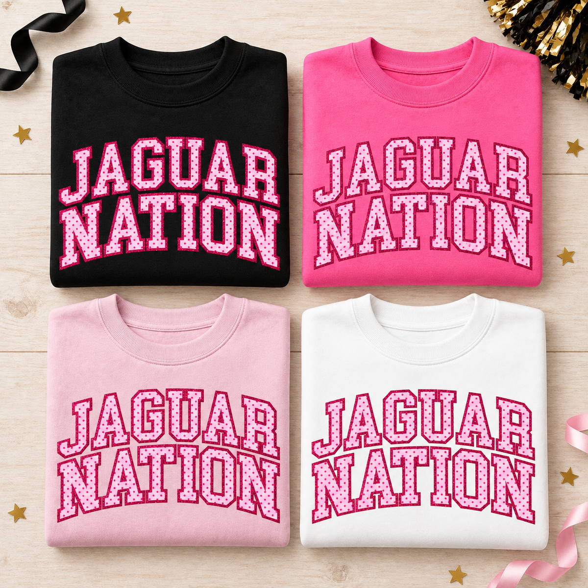 Jaguar Nation Pink Polka-Dot Crewneck Sweatshirt