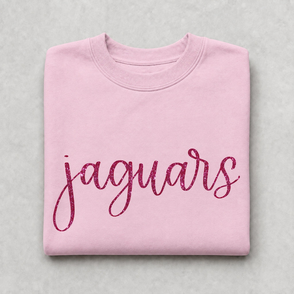 Jaguars Pink Glitter Script Crewneck Sweatshirt