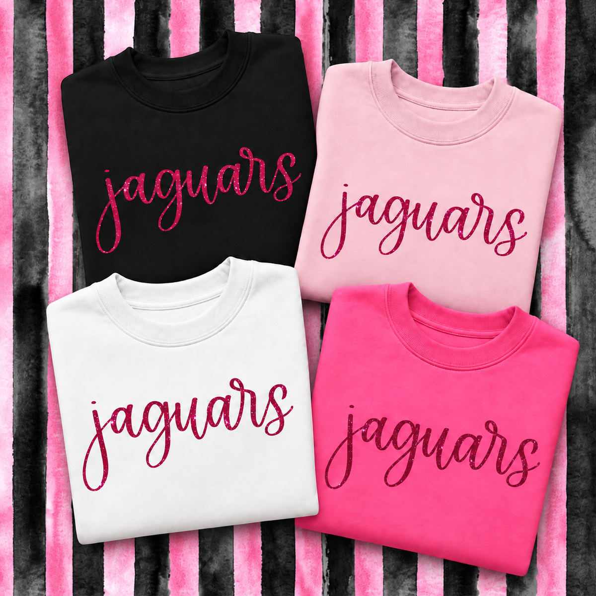 Jaguars Pink Glitter Script Crewneck Sweatshirt