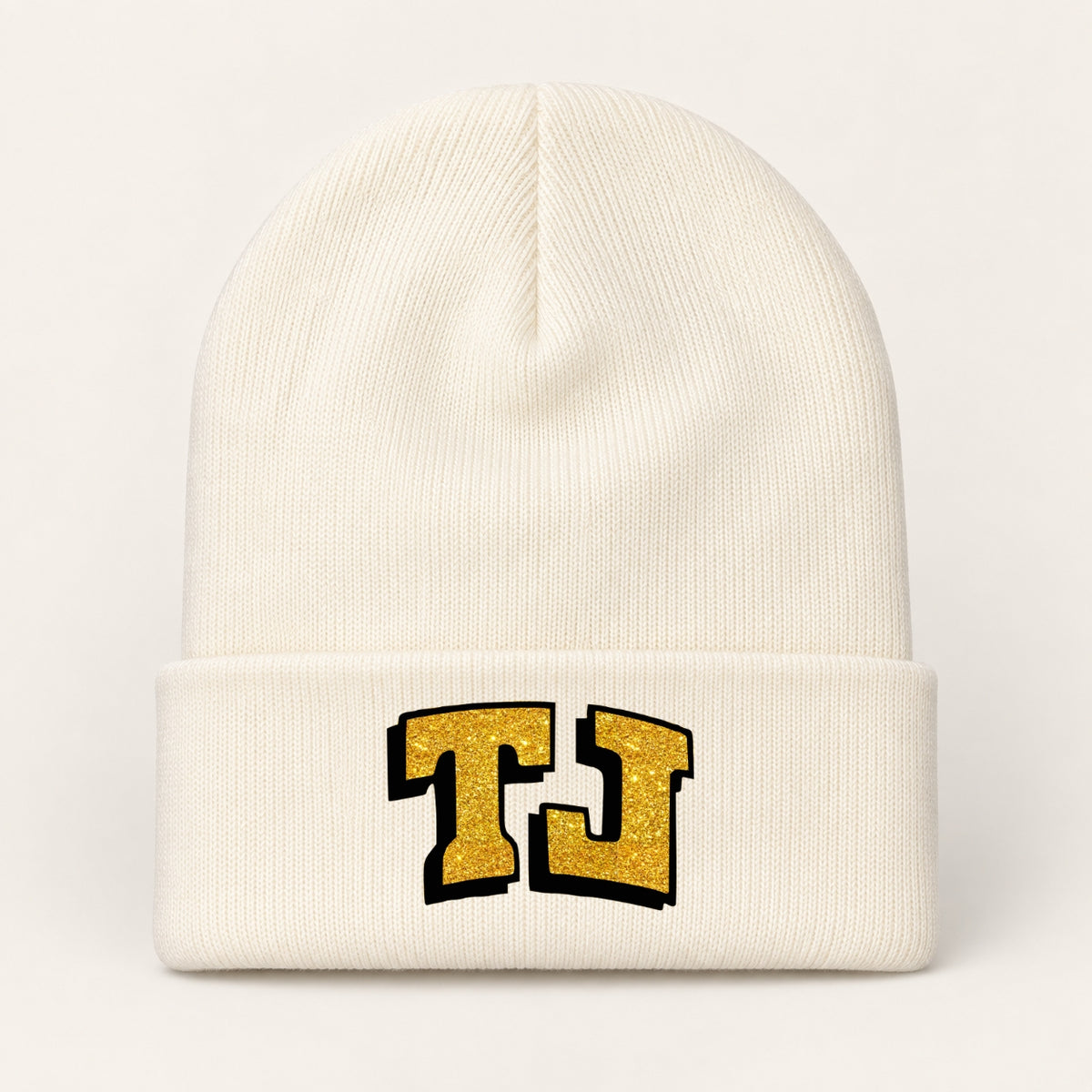 Glitter TJ Off-White Knit Beanie