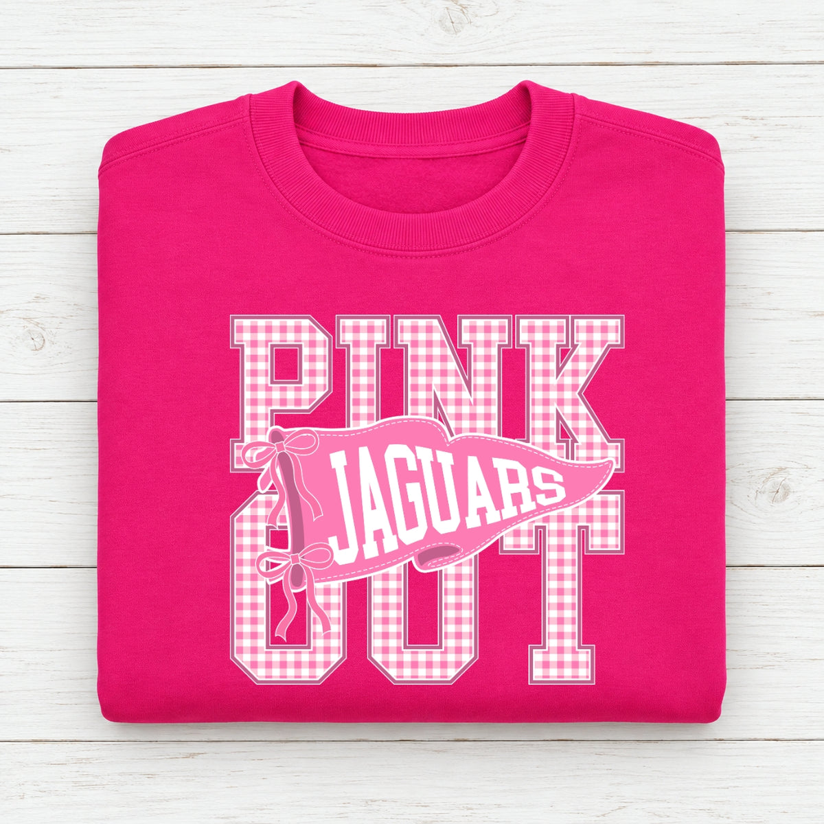 Pink Out Jaguars Gingham Crewneck