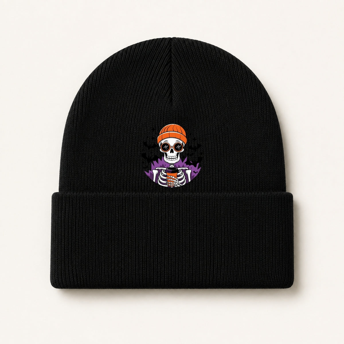 Caffeinated Skeleton Halloween Knit Beanie